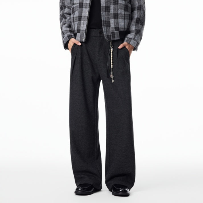 Men's Straight Fleece-lined Casual Wool Trousers