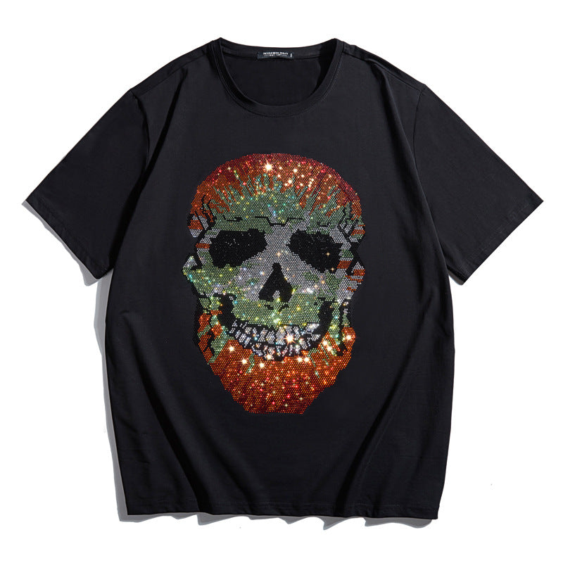 T-shirt a maniche corte da uomo con strass, modello Fashion Personality, taglie forti