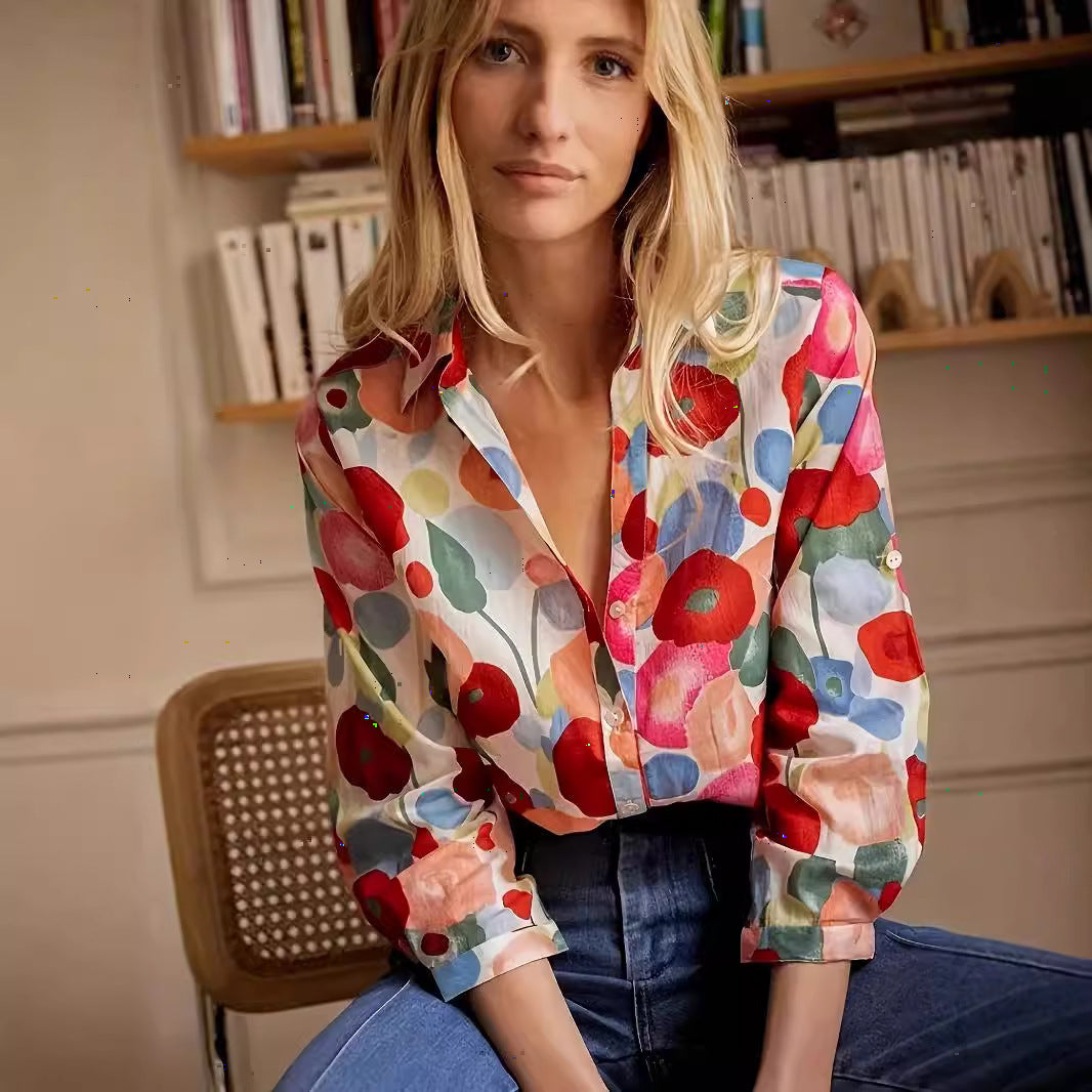 Splendida maglietta a maniche lunghe con stampa digitale 3D e motivo floreale