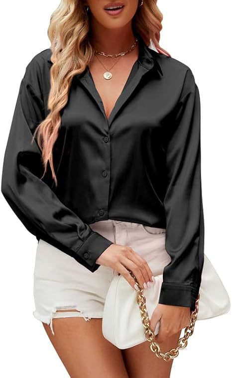 Versatile Satin Silk Button-Down Womens Blouse