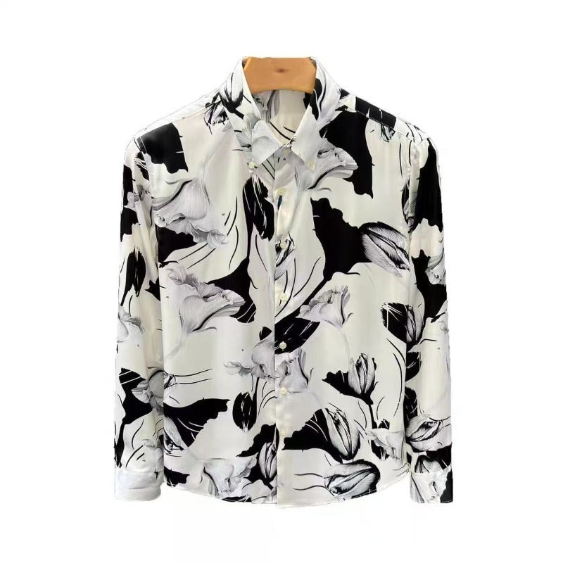 Men's Floral Pattern Slim Fit Print Long Sleeve Shirt
