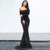 Vestito da sera sexy lungo con paillettes a maniche lunghe senza spalline