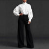 Stylish And Elegant Womens Pleated High-neck Blouse With Puffed Sleeves