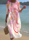 Womens Long Casual Printed Dress With A Crew Neck