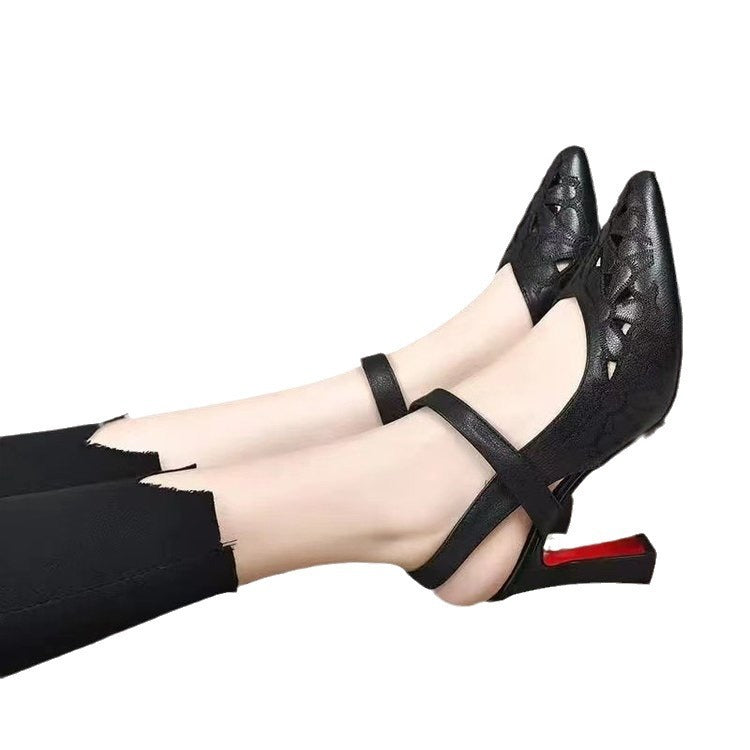 Fashion Pointed Toe Sandals Back Empty Soft Leather Hollowed Toe Box High Heels