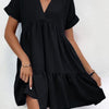Sweet V-neck Solid Color Wide Hem Leisure Skirt Dress