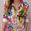 Camicia da donna a maniche lunghe stampata con risvolto