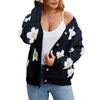 Cardigan lavorato a maglia con scollo a V e fiori tridimensionali per donna europea e americana