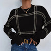 Women's Casual Plaid Color-block Crew Neck Sweater