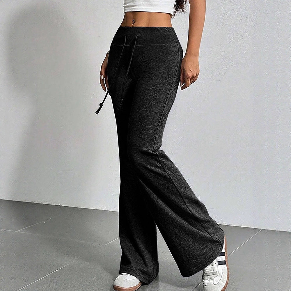 Women's Solid Color Spring High Waist Drawstring Straight Loose Casual Pants
