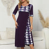 Round Neck Contrast Color Half Sleeve Irregular Long Dress