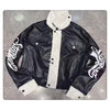 Personalized White Stand-collar Loose Short Jacket With Sleeve Lettering