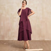 Womens Chiffon Loose Belly-Covering Layered Ruffle-Trim Dress