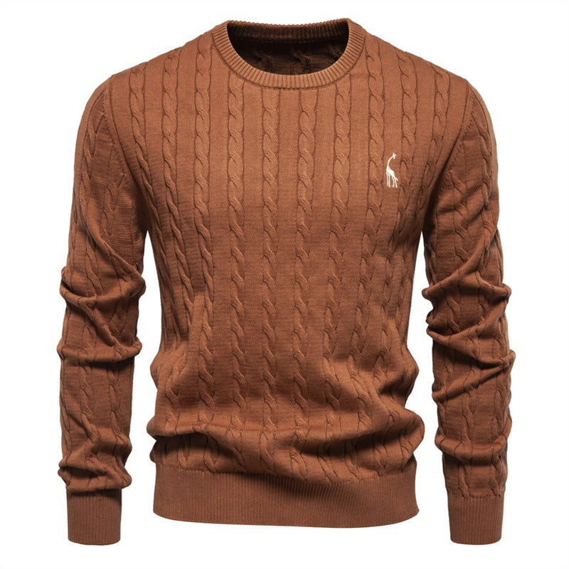 Maglione a Tinta Unita Ricamato in Maglia con Motivo Cervo