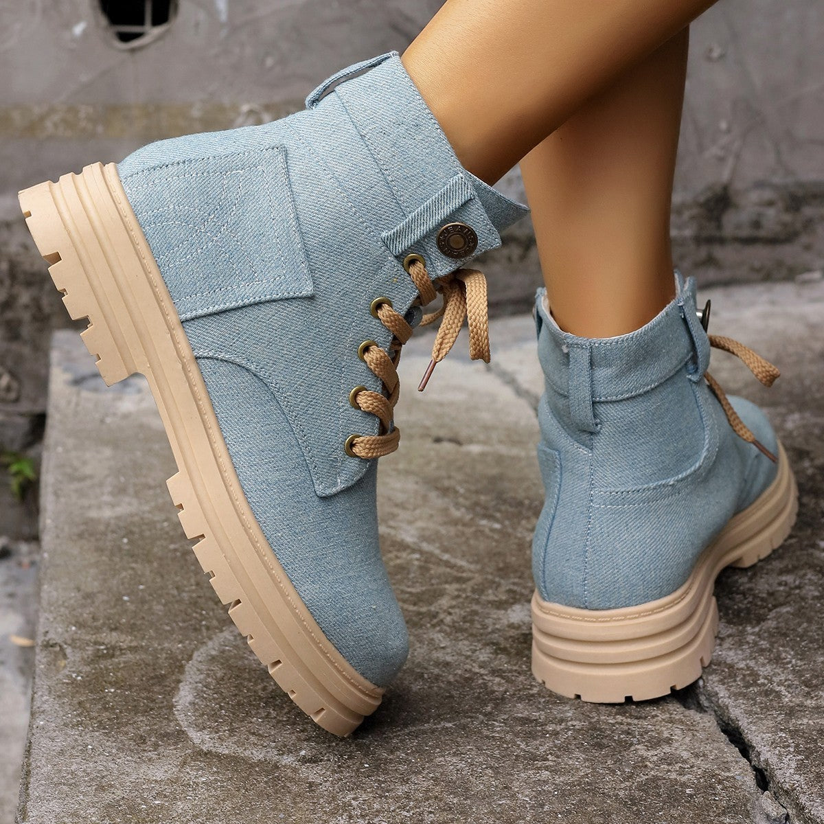 Plus Size Platform Martin Boots Female Lace Up Casual Ankle Boots