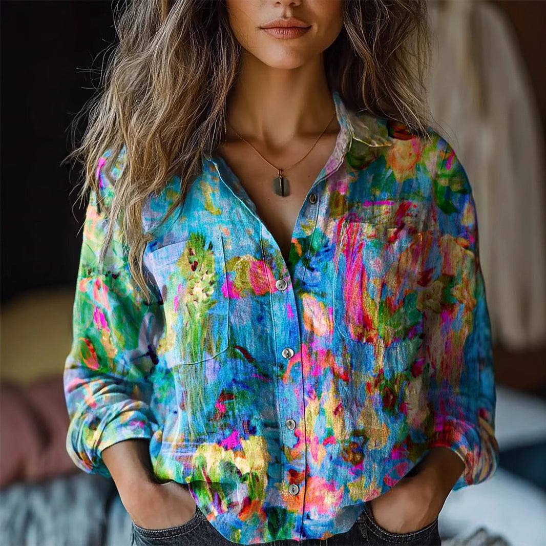 Camicetta a maniche lunghe da donna con stampa digitale 3D