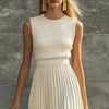 Elegant, Casual And Comfortable Cream-colored Chiffon Pleated Maxi Dress