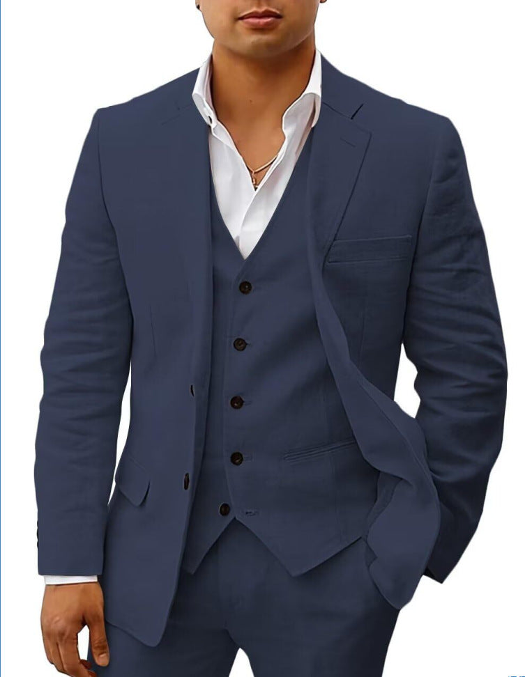 Abito in Lino Uomo Business Casual Abito da Sposo Banchetto