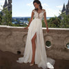 Abito da sposa bohémien con applicazioni, lungo fino al pavimento, in chiffon, abito da sposa elegante con spacco laterale, personalizzato