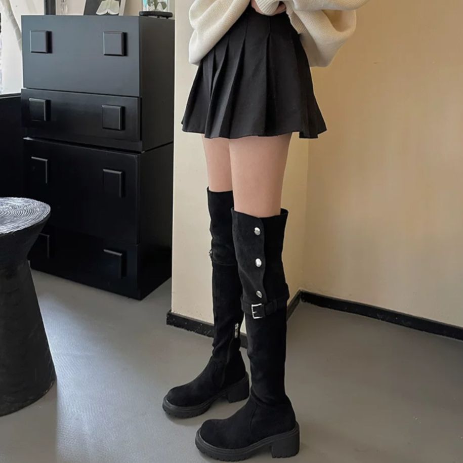 Thick Bottom Increased By Slim Fit Suede Knee-high Boots