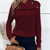 Twisted Knitted Turtleneck Buttons Raglan Sleeve Sweater