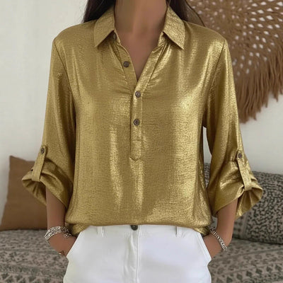 Solid-color Long-sleeve Single-breasted Shirt With A Turn-down Collar