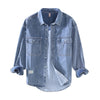 Japanese-style Retro Rewash Double Bag Men's Long Sleeve Light Color Denim Shirt