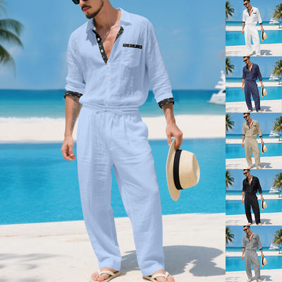 Set due pezzi camicia e pantaloni in lino da uomo