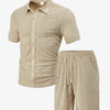 Men's Casual Button Solid Color Towel Figured Cloth Short Sleeve Suit