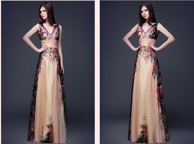 Abito da sera lungo da donna con fiore sulla spalla, elegante, stile europeo e americano
