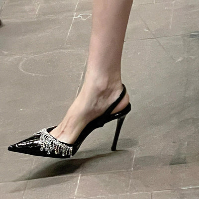 French Tassel Rhinestone With Slingback Sandals