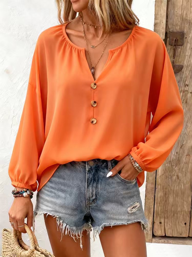 Womens Long Sleeve V Neck Multi Color Topshirt