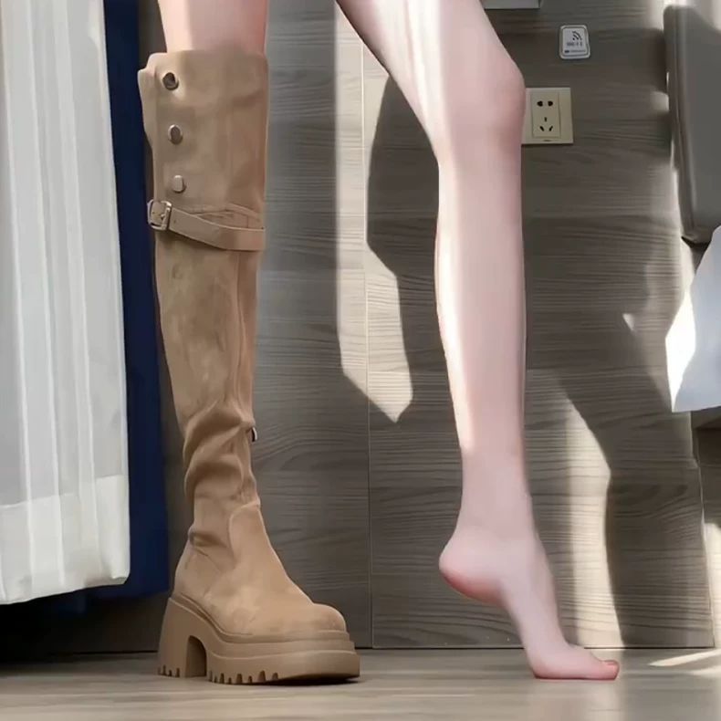 Thick Bottom Increased By Slim Fit Suede Knee-high Boots