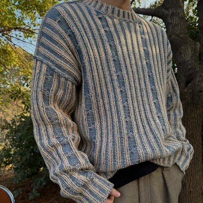 Men's Stripes Contrast Color Round Neck Casual Sweater