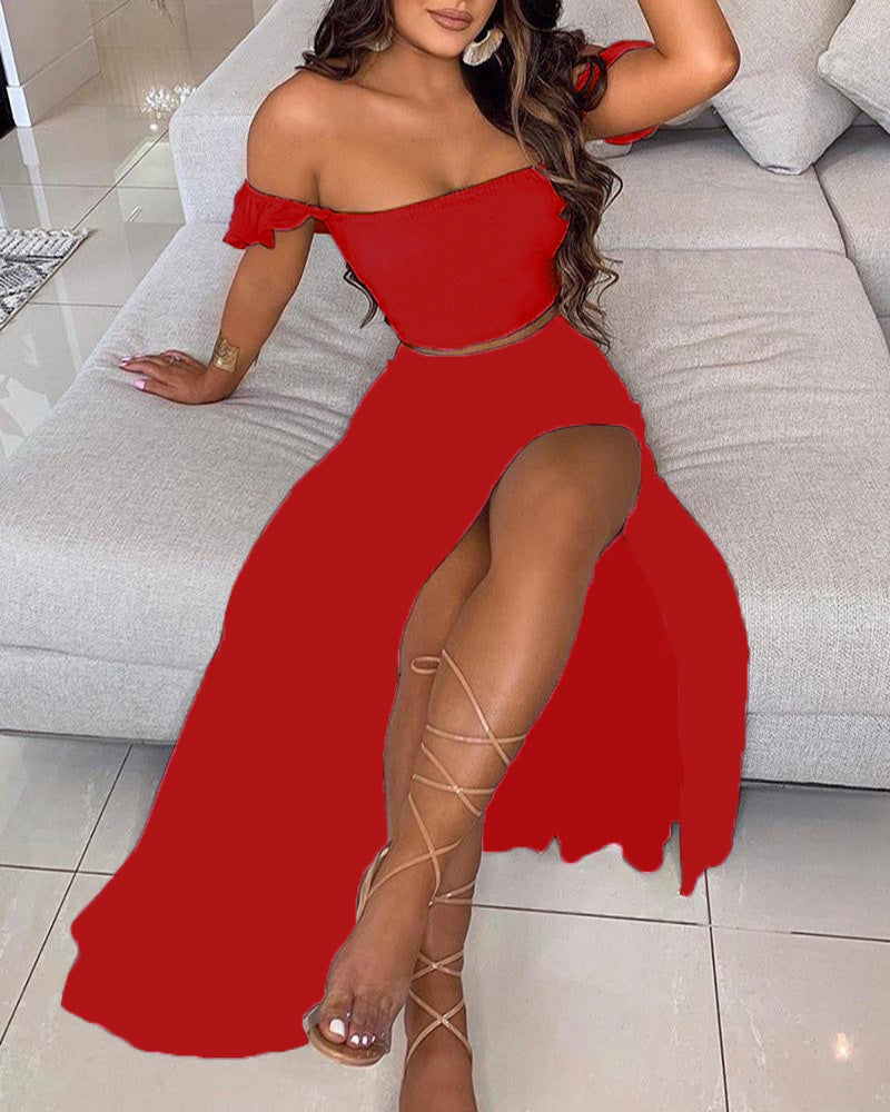 Summer Slim French Bohemian Print Mid-Length Retro Tube Top Suit Dress Women
