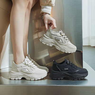 Scarpe sportive traspiranti per studenti, in pelle, basse, con rialzo per l'altezza