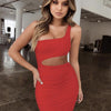 Mini Abito Sottile Monospalla Sexy Moda Vuoto Per Donna