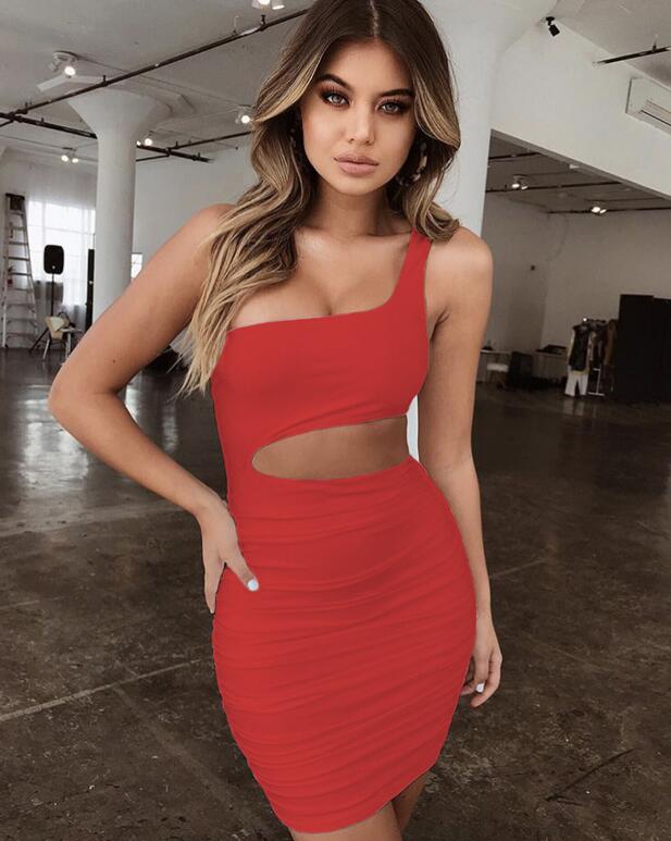 Mini Abito Sottile Monospalla Sexy Moda Vuoto Per Donna