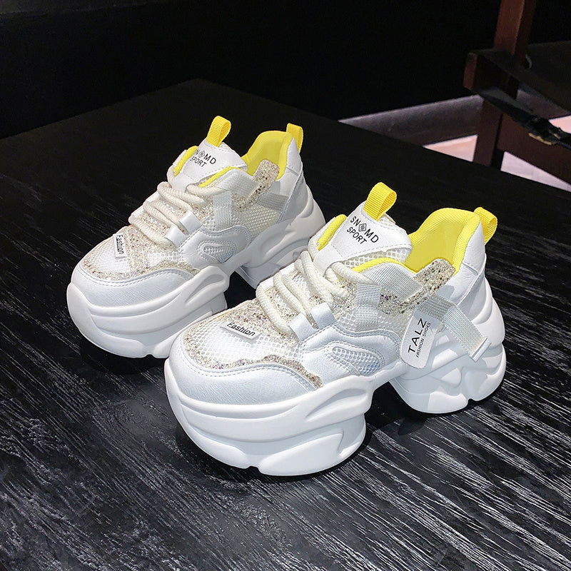 Genuine Leather 8cm Thick Bottom Women's Height Increasing Casual Sneaker