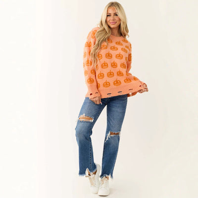 Women's Round Neck Pullover Long Sleeve Sweater