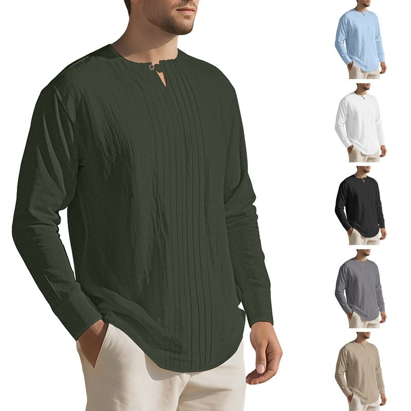 Long Sleeve New Solid Color Linen Design European And American Men's Casual