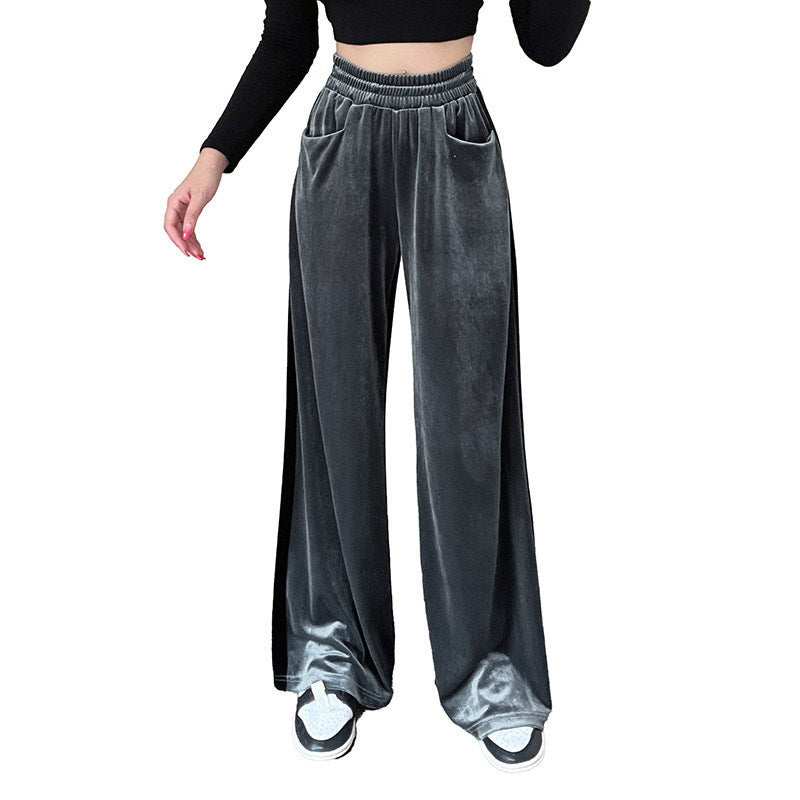Suede Waist Versatile Drape Splicing Straight-leg Overalls Casual Pants