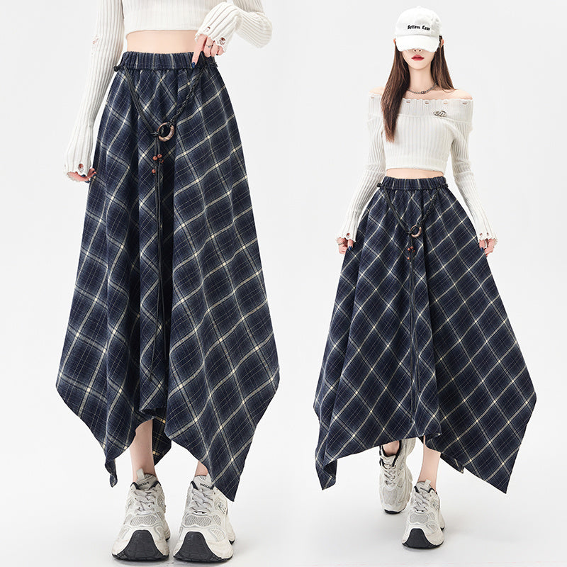 Irregular Plaid Skirt Women's Retro Plaid
