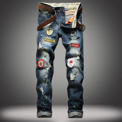 Straight Slim Jeans Splash-ink Old Fashion