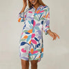 Fashionable Printed Lapel Cardigan Dress