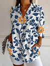 Camicia da donna a maniche lunghe, stampa floreale retrò ed elegante