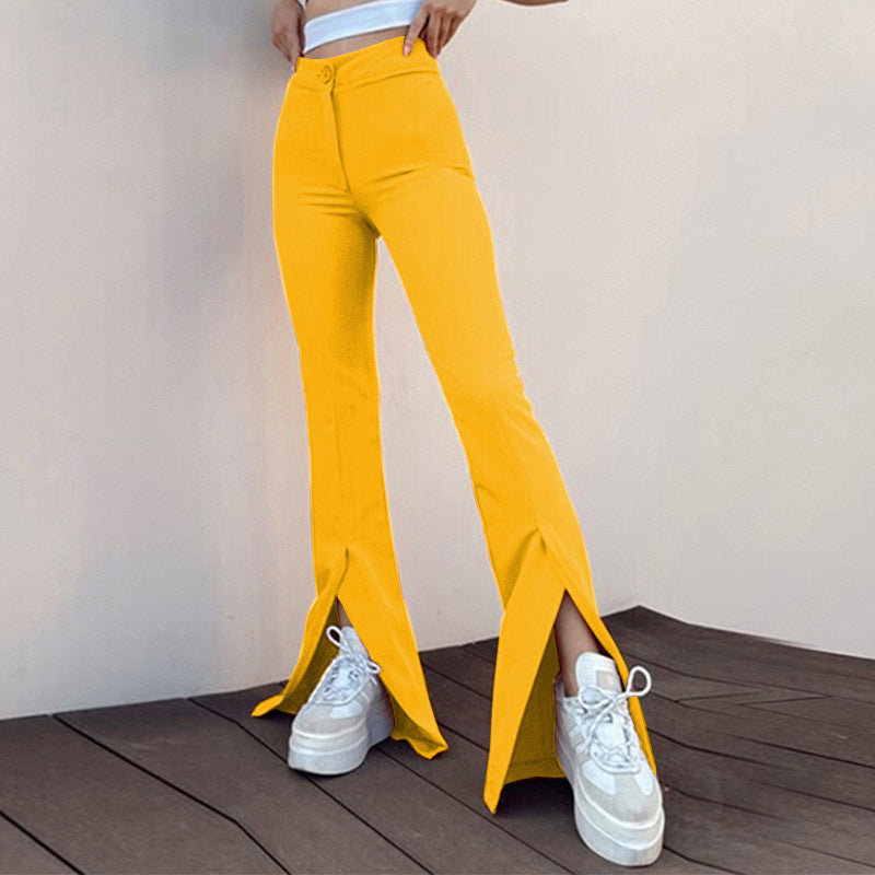 Fashionable And Elegant Commuting Slit Small Personality Solid Color Flared Pants