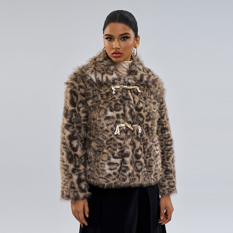 New Buckle Lapel Leopard Print Coat