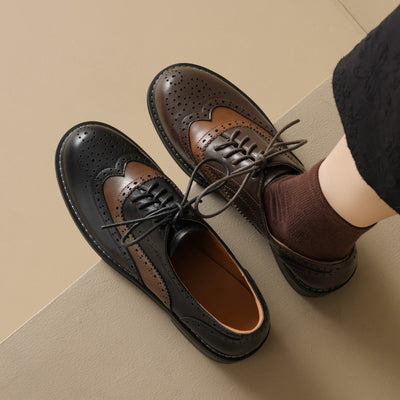 Sheepskin Stitching Retro Style Brogue Leather Shoes