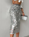 Women's Versatile Solid Color Fashionable Sequin Skirt